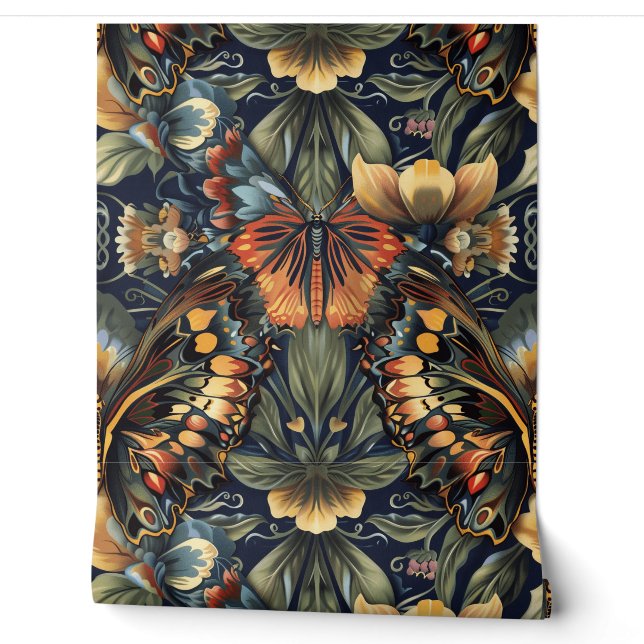 Psychedelic Flight Tapestry Botanical Wallpaper (Unrolling)