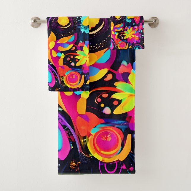 Psychedelic Floral Cosmos Bath Towel Set (Insitu)