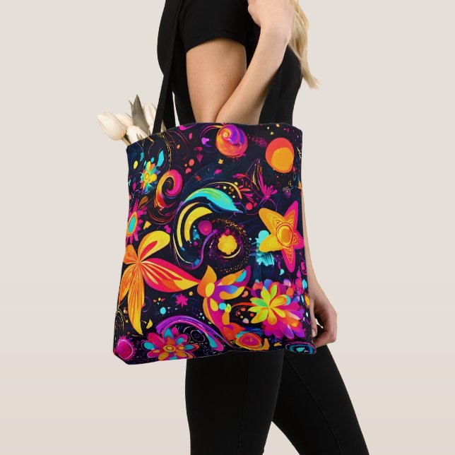 Psychedelic Floral Cosmos Tote Bag (Close Up)