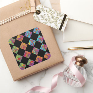 Psychedelic Floral Diamonds Colourful Abstract Square Sticker