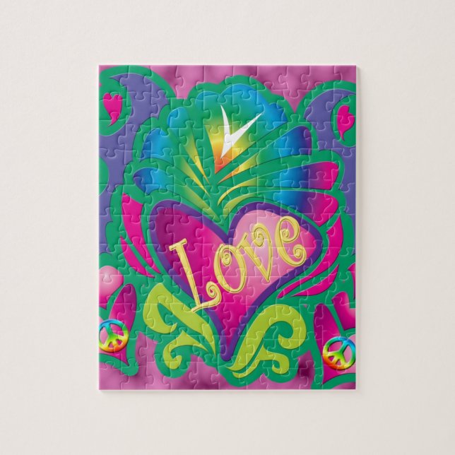 Psychedelic Floral Heart Jigsaw Puzzle (Vertical)