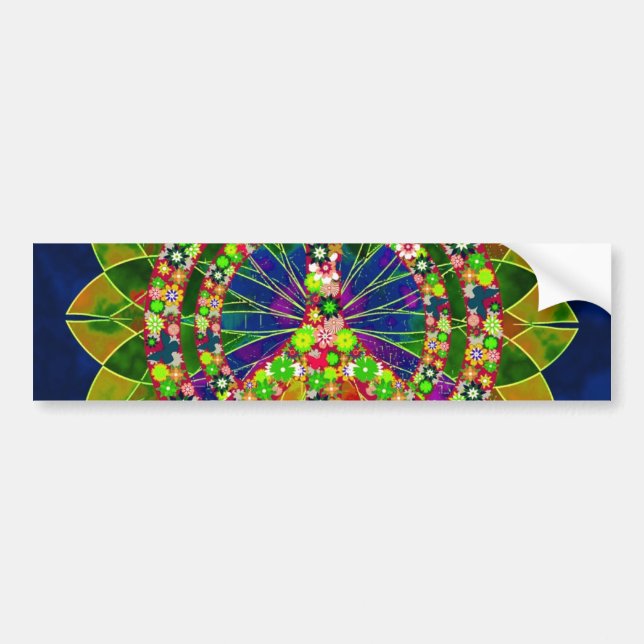 Psychedelic Floral Kaleidoscope Peace Sign Bumper Sticker (Front)