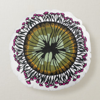 Psychedelic Floral Mandala Eye Round Pillow | Flor