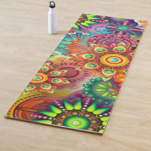 Psychedelic Floral Pattern Yoga Mat