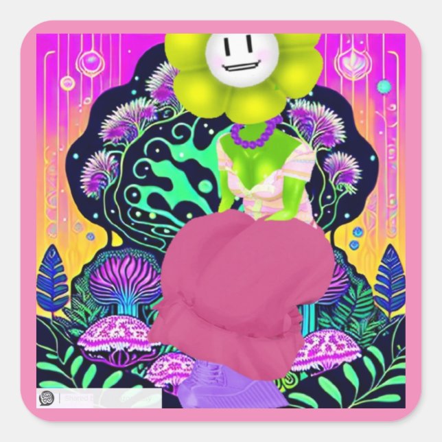 Psychedelic Flower Girl With Mushrooms Art Sticker (Front)