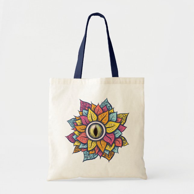 Psychedelic Flower Spooky Colourful Surreal Art Tote Bag (Front)