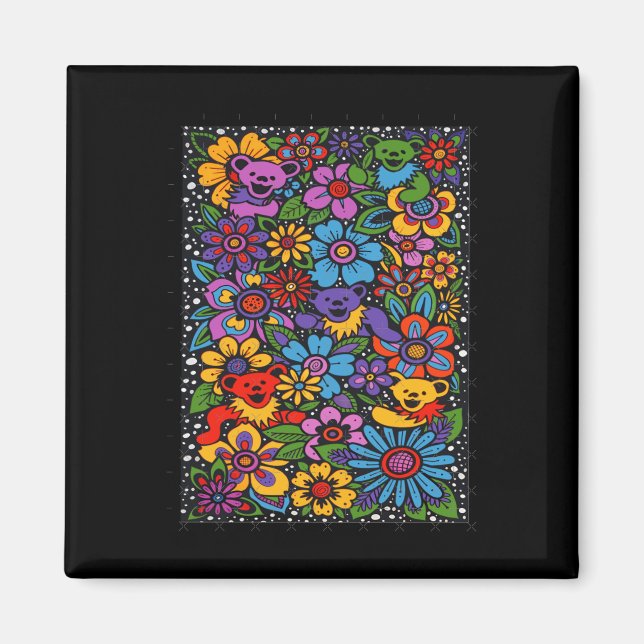 Psychedelic Flowers Dancing Bears Coloured Gratefu Magnet (Front)