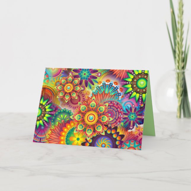 psychedelic flowers greeting card (Front)