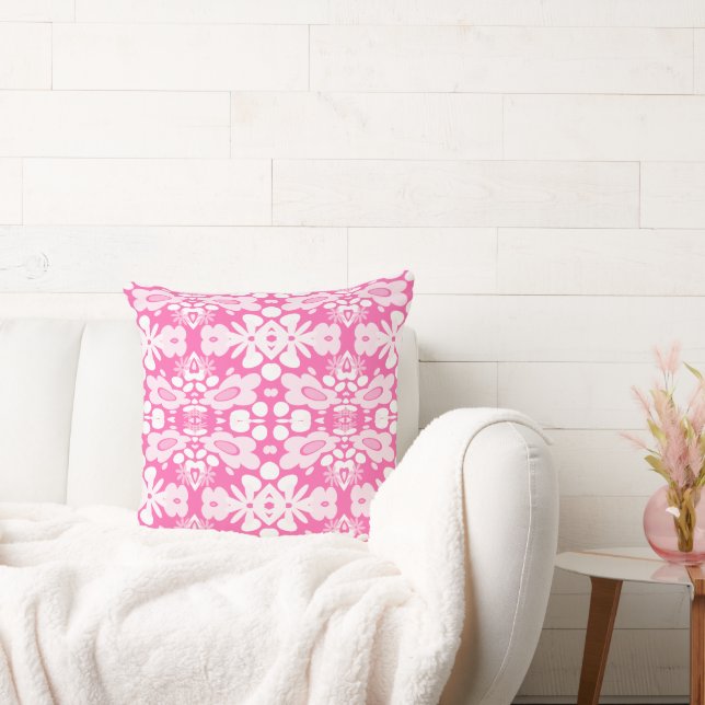 Psychedelic Flowers & Heart Blush Pink Cushion (Couch)