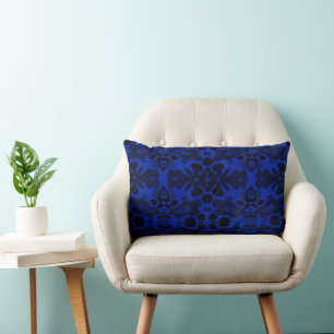 Psychedelic Flowers & Heart Dark Blue Lumbar Cushion