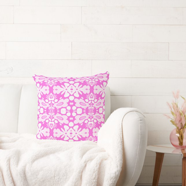 Psychedelic Flowers & Heart Fuchsia Cushion (Couch)