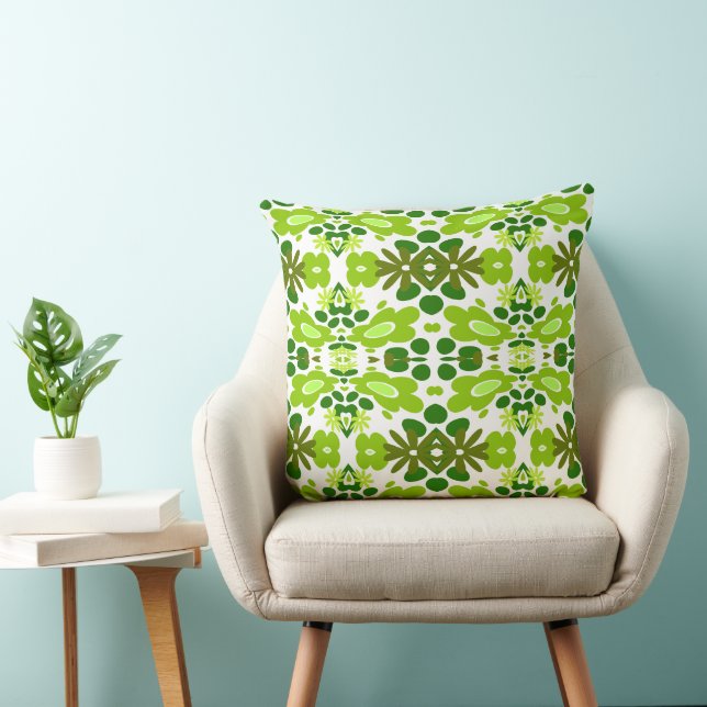 Psychedelic Flowers & Heart Green White Cushion (Chair)
