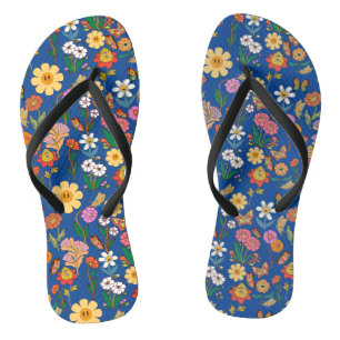 Psychedelic Flowers Pattern x4 Blue BG Jandals