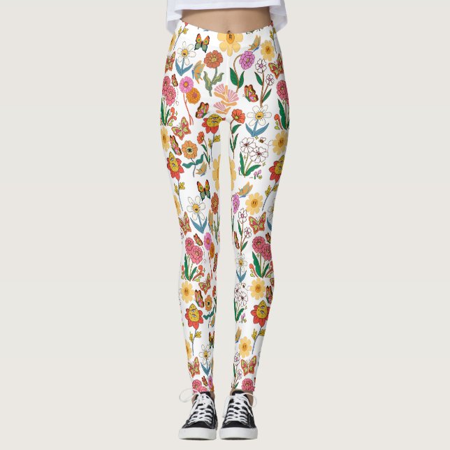 Psychedelic Flowers Pattern x4 Leggings (Front)