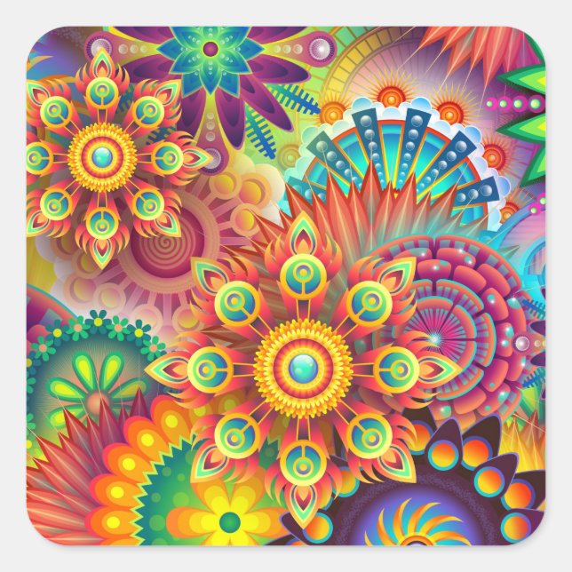 psychedelic flowers stickers (Front)