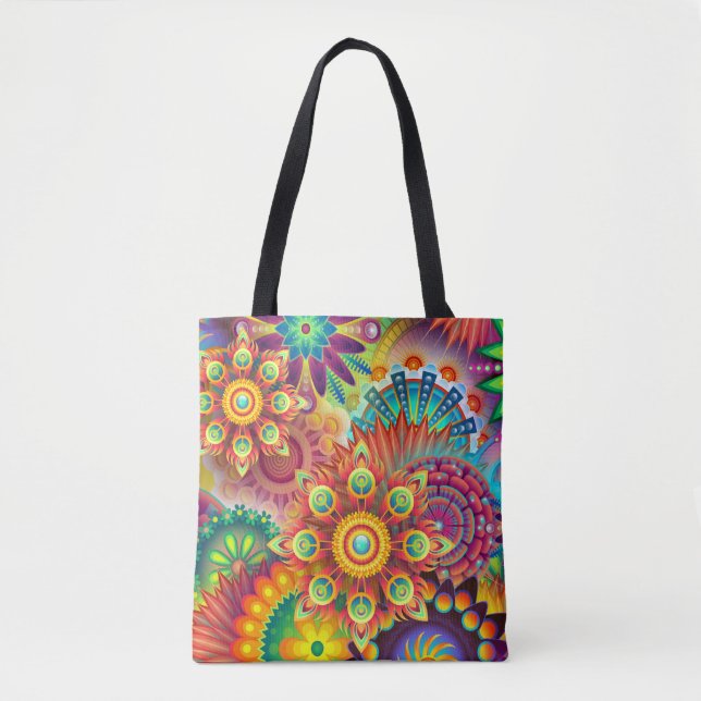 psychedelic flowers tote bag (Front)