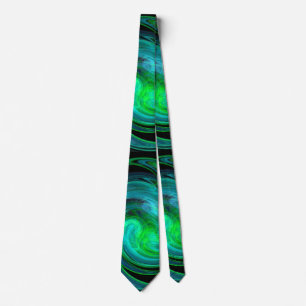 PSYCHEDELIC FRACTAL LIGHT VORTEX,Black Blue Green Tie
