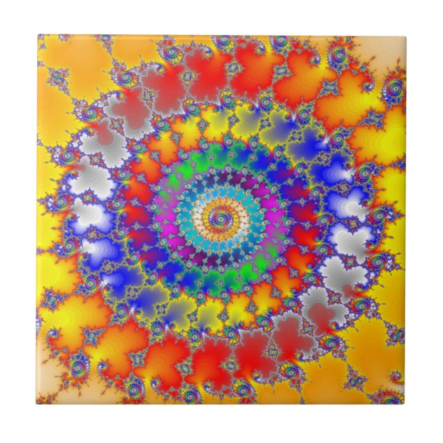 Psychedelic Fractal Spirals Tile (Front)