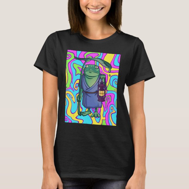 Psychedelic Frog With Lantern Traveling The Trippy T-Shirt (Front)