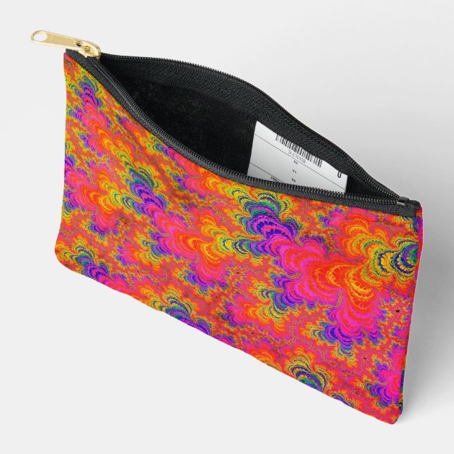 Psychedelic Funky Hippie Boho Neon Rainbow Fractal Accessory Pouch (Open)