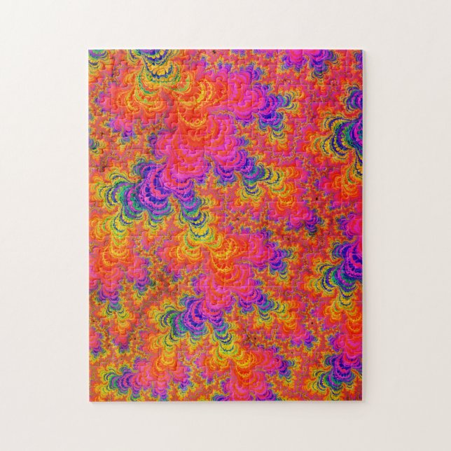 Psychedelic Funky Hippie Boho Neon Rainbow Fractal Jigsaw Puzzle (Vertical)