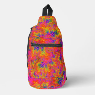 Psychedelic Funky Hippie Boho Neon Rainbow Fractal Sling Bag