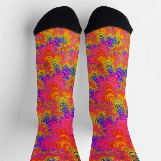 Psychedelic Funky Hippie Boho Neon Rainbow Fractal Socks (Top)