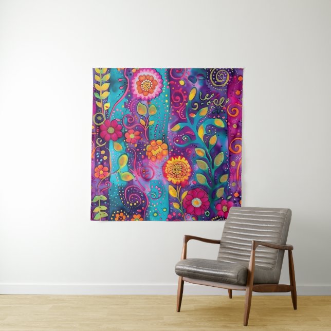 Psychedelic Garden – Whimsy in Bloom Tapestry (In Situ)