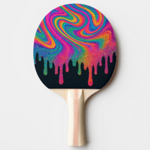 Psychedelic Glittery Neon Drip Ping Pong Paddle