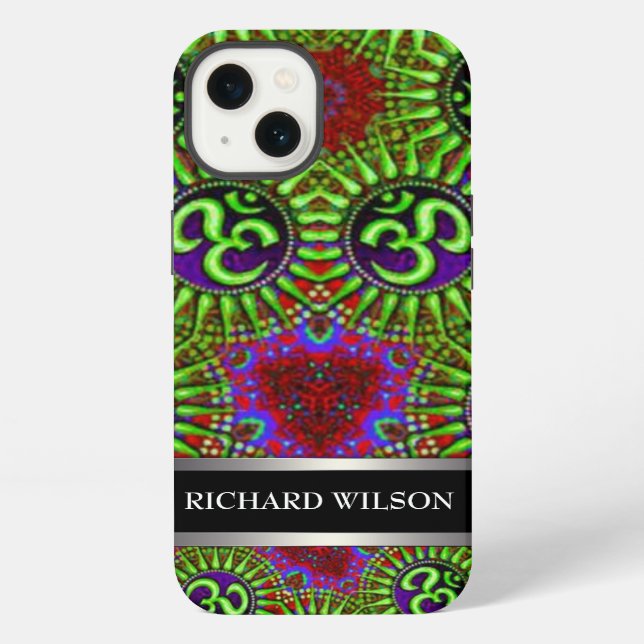 Psychedelic GOA OM Pattern Custom Name iPhone Case (Back)