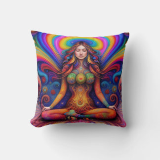 Psychedelic Goddess Rainbow Meditation Art Cushion