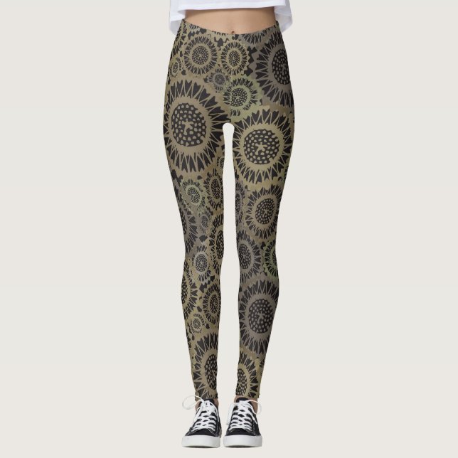 Psychedelic Gold Sunflower Leggings (Front)