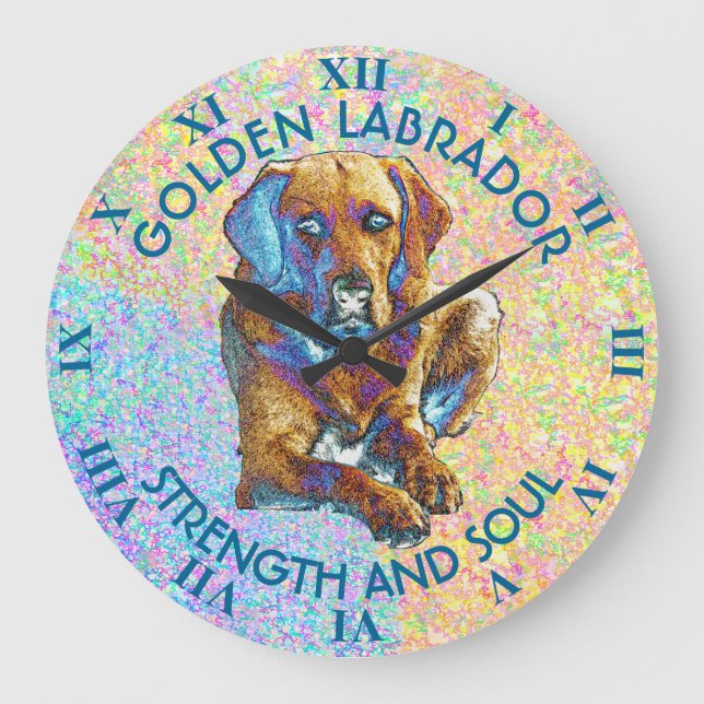 Psychedelic Golden Labrador Retriever Large Clock (Front)