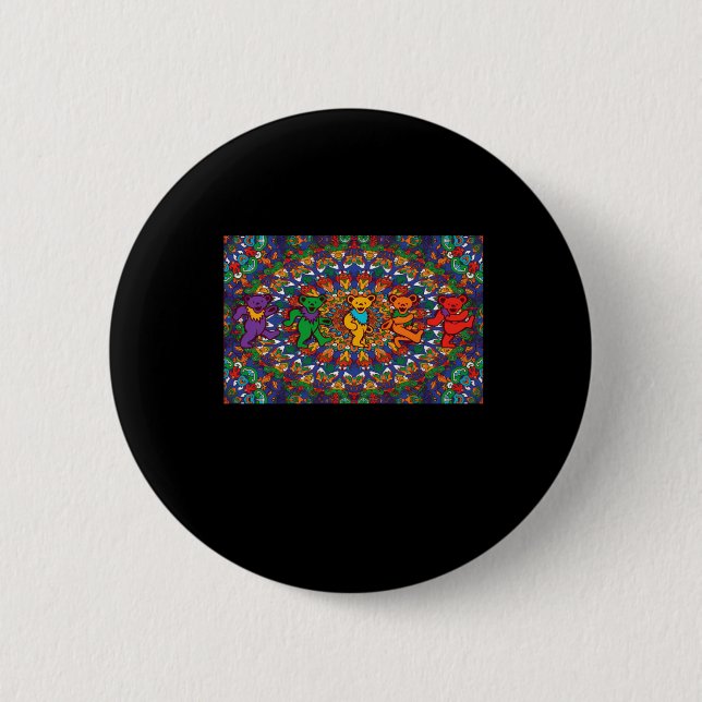 Psychedelic Grateful Dancing Bears Coloured Rainbo 6 Cm Round Badge (Front)