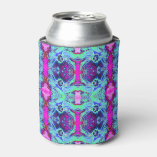 Psychedelic Green and Blue Hibiscus Pattern Can Cooler