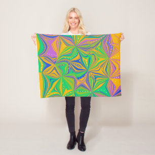 Psychedelic Green Mix Abstract Colourful Fleece Blanket