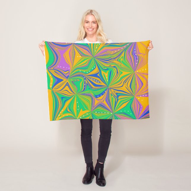 Psychedelic Green Mix Abstract Colourful Fleece Blanket (In Situ)