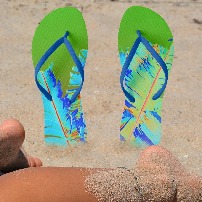 Psychedelic Green Palm Fronds Tropical Jandals (Creator Uploaded)