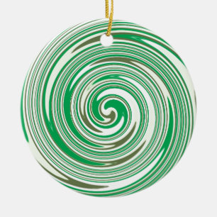 Psychedelic green pinwheel design ceramic tree decoration
