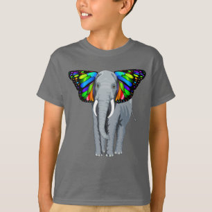 Psychedelic Grey Elephant With Butterfly Ears Cool T-Shirt