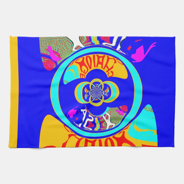 Psychedelic Groove: Pop Art Abstract Energy Tea Towel (Horizontal)