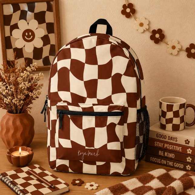 Psychedelic Groovy Chequerboard  Printed Backpack (Creator Uploaded)