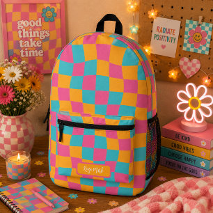Psychedelic Groovy Chequerboard, Y2K 90s Printed Backpack
