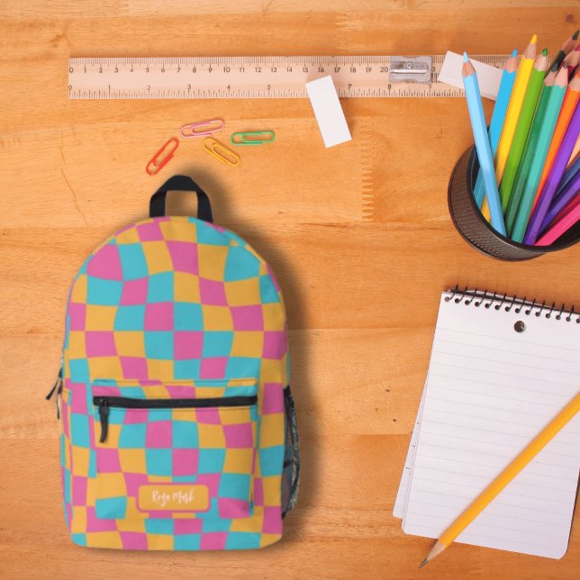 Psychedelic Groovy Chequerboard, Y2K 90s Printed Backpack (Creator Uploaded)