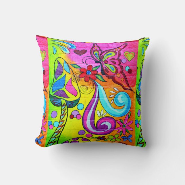 psychedelic groovy colourful hippie pillow (Front)