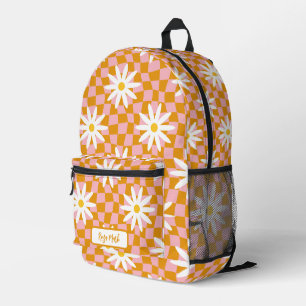 Psychedelic Groovy Daisy Checkerboard, Y2K 90s Printed Backpack