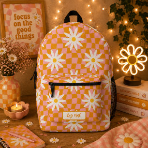 Psychedelic Groovy Daisy Chequerboard, Y2K 90s Printed Backpack
