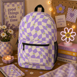 Psychedelic Groovy Daisy Chequerboard, Y2K 90s Printed Backpack