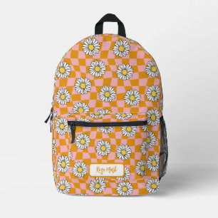 Psychedelic Groovy Daisy Chequerboard, Y2K 90s Printed Backpack
