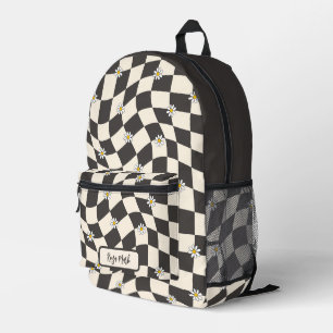 Psychedelic Groovy Daisy Chequerboard, Y2K 90s Printed Backpack